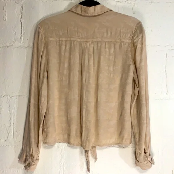 Anthropologie Cloth & Stone Joanie Tie Front Cream Tonal Print Top Sz S - Picture 4 of 4